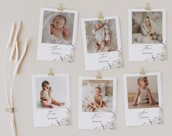 ISLA Wildflower First Birthday Photo Banner | 1st Birthday Photo Banner | Modern Flower Monthly Milestone Photo Cards | Floral Photo Cards