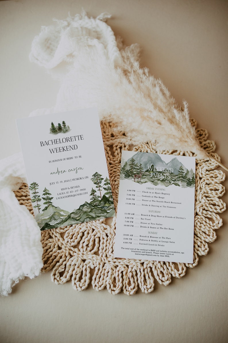 Forest Bachelorette Party Invitation Template Mountain Bachelorette Weekend Itinerary Editable Pine Tree Bachelorette Party Invitation image 4