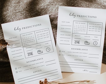 Baby Shower Predictions and Advice Cards | Editable Baby Prediction Card Template | Printable Baby Prediction Game Cards  | Guessing Game