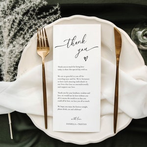 Minimalist Wedding Thank You Template | Thank You Napkin Note | Editable Place Setting Thank You | Printable | Instant Download