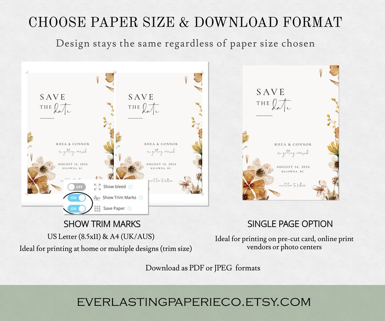 EVA Pressed Wildflower Save The Date Invitation Floral Save Our Date Invite Printable Boho Wedding Save The Date Editable Template image 6