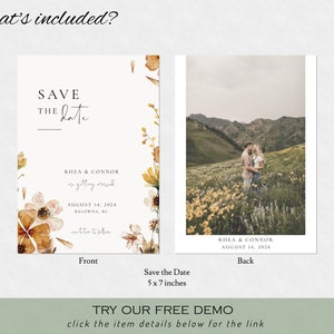 EVA Pressed Wildflower Save The Date Invitation Floral Save Our Date Invite Printable Boho Wedding Save The Date Editable Template image 5