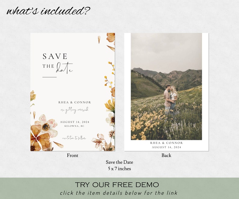 EVA Pressed Wildflower Save The Date Invitation Floral Save Our Date Invite Printable Boho Wedding Save The Date Editable Template image 5