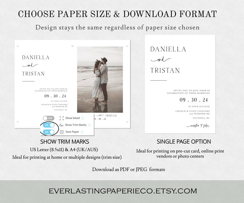 Modern Simple Wedding Invitation Template Boho Minimalist Wedding Invitation Wedding Invite Photo Editable & Printable Wedding Invite image 6