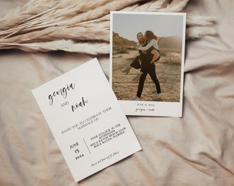 Minimalist Wedding Invitation Including Photo Back Option | Front and back Invitations | Wedding Template | Printable | Editable | Georgia