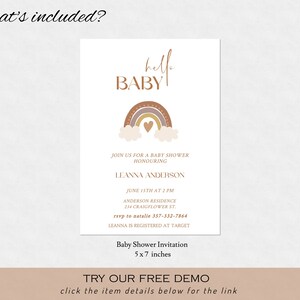 INDIE Boho Baby Shower Invitation Template Rainbow Baby Shower Invite Terracotta Shower Invitation Template Editable & Printable image 4