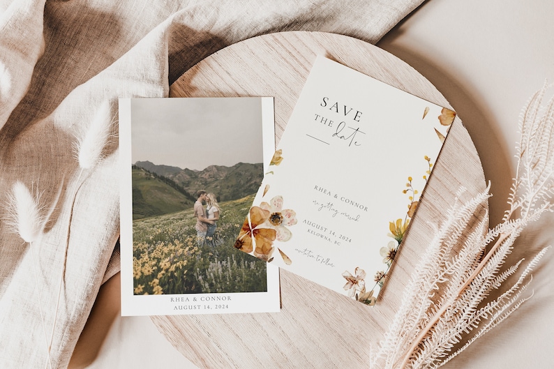 EVA Pressed Wildflower Save The Date Invitation Floral Save Our Date Invite Printable Boho Wedding Save The Date Editable Template image 2