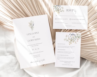 ISLA Floral Wedding Invitation Template | Editable Boho Wildflower Wedding Invitation | Printable Flower Invitation | Digital Download
