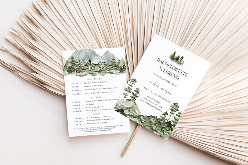 Forest Bachelorette Party Invitation Template Mountain Bachelorette Weekend Itinerary Editable Pine Tree Bachelorette Party Invitation image 3