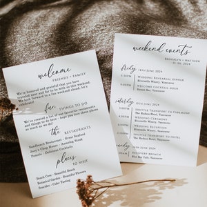 Wedding Itinerary Template Card Download | Modern Wedding Weekend Timeline | Wedding Events Timeline Printable | Editable Wedding Schedule