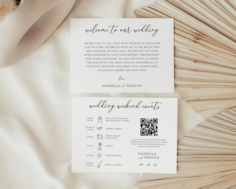 QR Code Welcome Wedding Program Template Minimalist Wedding - Etsy Canada