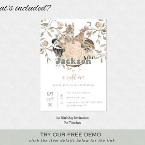 Woodland Animals First Birthday Invitation Template 1st Birthday Invitation Boy Birthday Animals Invitation Birthday Girl Invitation image 5