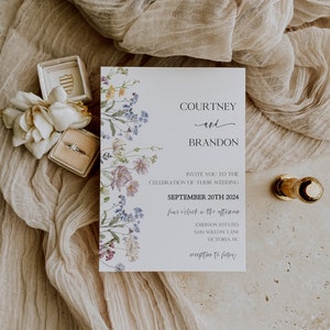 MILLIA Flower Wedding Invitation Template Floral Boho Wedding Invitations Wildflower Wedding Invite Photo Editable Wedding Invite image 2