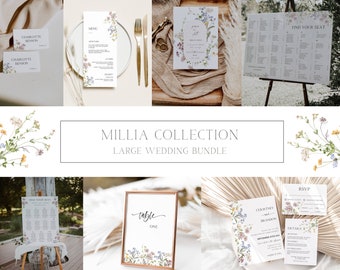 MILLIA Wildflower Wedding Bundle | Boho Floral Wedding Invitation Suite | Large Wedding Bundle Editable Printable Template |Instant Download
