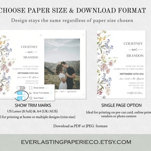 MILLIA Flower Wedding Invitation Template Floral Boho Wedding Invitations Wildflower Wedding Invite Photo Editable Wedding Invite image 5