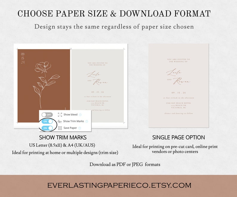 SOFIA Terracotta Wedding Invitation Template Minimalist Rust Wedding Invite Editable Burnt Orange Wedding Invite Printable Desert image 6