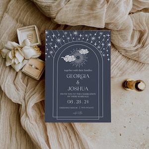 Celestial Wedding Invitation Template Starry Night Wedding Invite Template Navy Blue Editable Wedding Invitation Instant Download image 2