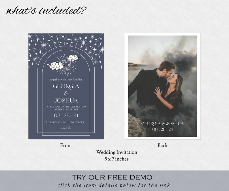 Celestial Wedding Invitation Template Starry Night Wedding Invite Template Navy Blue Editable Wedding Invitation Instant Download image 5