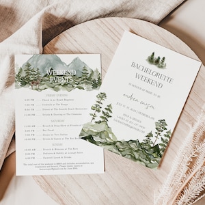 Forest Bachelorette Party Invitation Template Mountain Bachelorette Weekend Itinerary Editable Pine Tree Bachelorette Party Invitation image 2