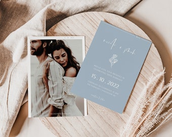 BELLO Blue Floral Boho Wedding Invitation | Dusty Blue Wedding Template Invite |Editable & Printable Wedding Invitations | Instant Download