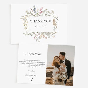 ISLA Boho Hochzeit Dankeskarte | Editierbare Wildblumen Hochzeit Dankeskarten | Druckbare Dankeskarte mit Foto | Sofort Download
