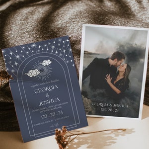 Celestial Wedding Invitation Template Starry Night Wedding Invite Template Navy Blue Editable Wedding Invitation Instant Download image 4