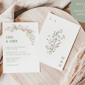 ISLA Boho Wildflower Wedding Invitation Template | Editable Floral Invitation | Printable Flower Wedding Invitation | Download