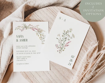 ISLA Boho Wildflower Wedding Invitation Template | Editable Floral Invitation | Printable Flower Wedding Invitation | Download