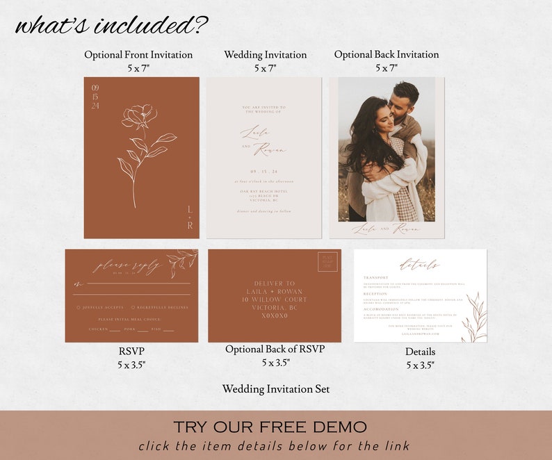 SOFIA Terracotta Wedding Invitation Template Minimalist Rust Wedding Invite Editable Burnt Orange Wedding Invite Printable Desert image 5