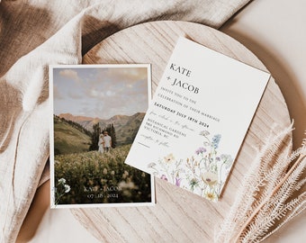 EDEN Wildflower Wedding Invitation | Boho Romantic Floral Wedding Invite | Printable Wedding Invitations | Edit with Templett