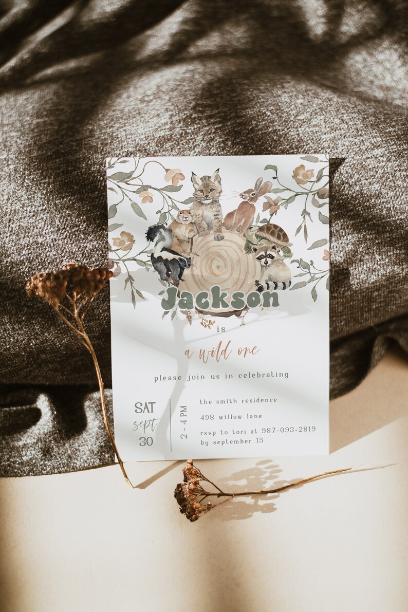 Woodland Animals First Birthday Invitation Template 1st Birthday Invitation Boy Birthday Animals Invitation Birthday Girl Invitation image 3