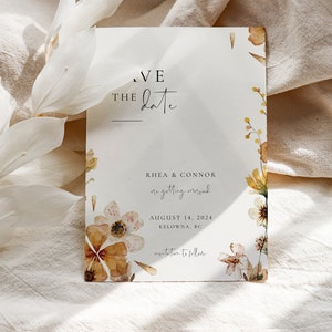 EVA Pressed Wildflower Save The Date Invitation Floral Save Our Date Invite Printable Boho Wedding Save The Date Editable Template image 3