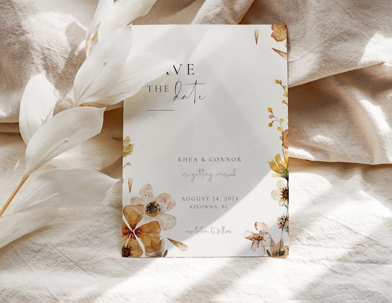 EVA Pressed Wildflower Save The Date Invitation Floral Save Our Date Invite Printable Boho Wedding Save The Date Editable Template image 3