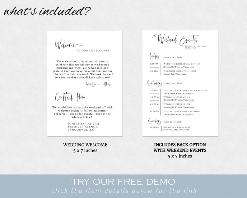 Wedding Events Timeline Template Front and back Program Template Wedding Program Template Editable Printable Instant Download image 5