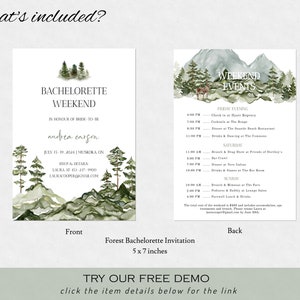 Forest Bachelorette Party Invitation Template Mountain Bachelorette Weekend Itinerary Editable Pine Tree Bachelorette Party Invitation image 5