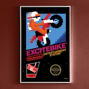 Excitebike NES Poster Box Art Print Video Game 11 x 17 Restoration image 1