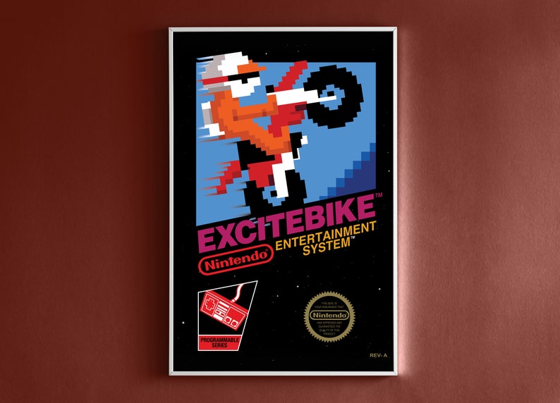 Excitebike NES Poster Box Art Print Video Game 11 x 17 Restoration image 1