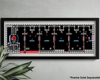 Metroid Final Battle Panoramic Video Game Poster Photo Quality Art Print 13 x 38 &quot; NES Final Boss Mother Brain Pixel Art Recreation