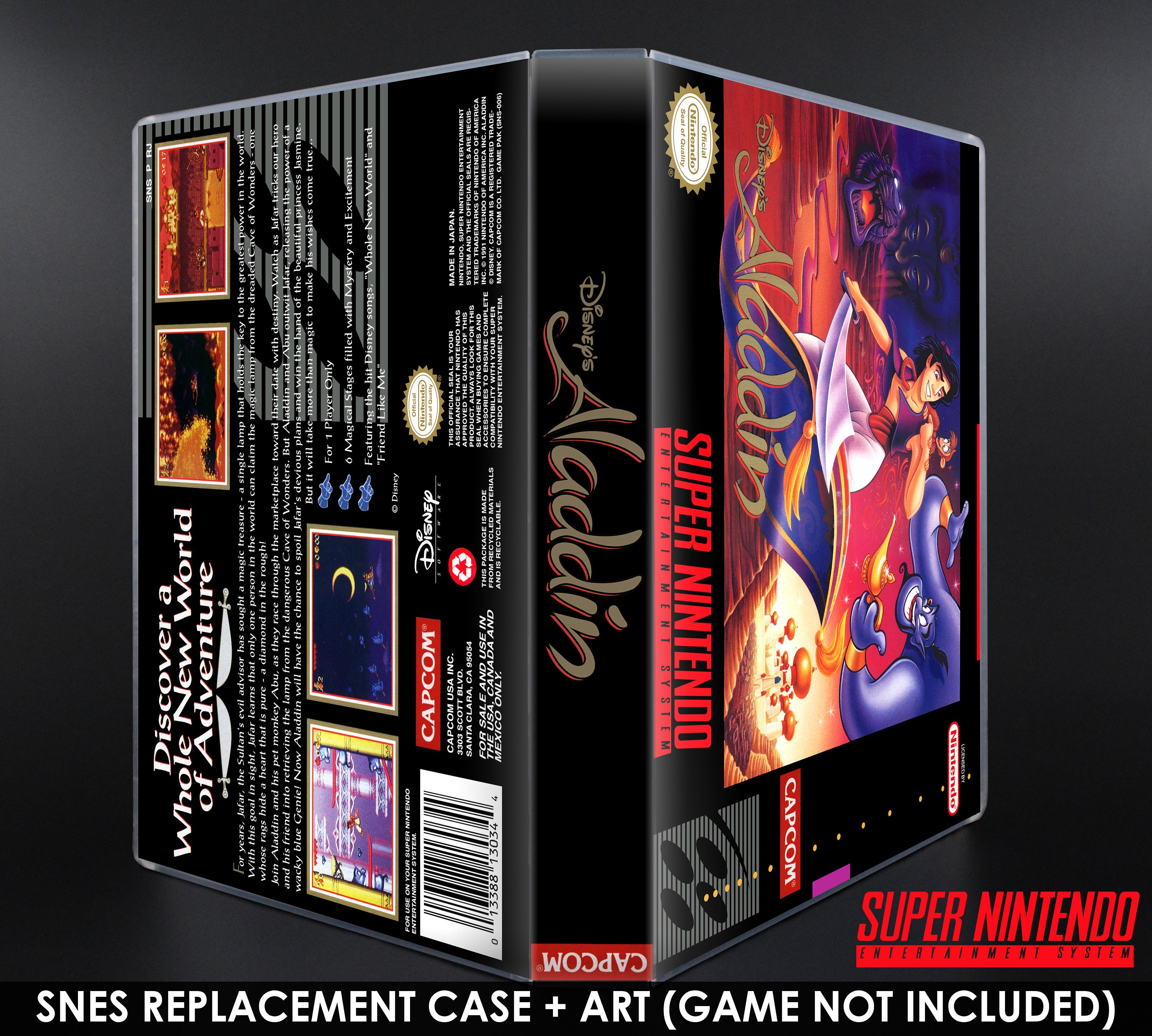 Aladdin - SNES Horizontal Case - No Game - Replacement Storage Case & Box Art