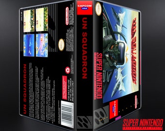 UN Squadron - Custodia orizzontale SNES - Nessun gioco - Custodia di ricambio e illustrazione della scatola U.N.