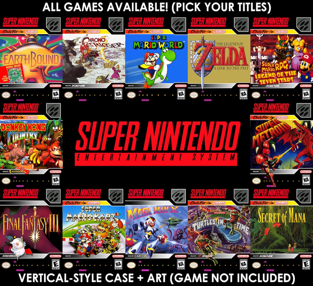 Super Nintendo Vertical Custom Replacement Game Case Box Art Storage All NTSC SNES Games Available Pick Your Titles Etsy