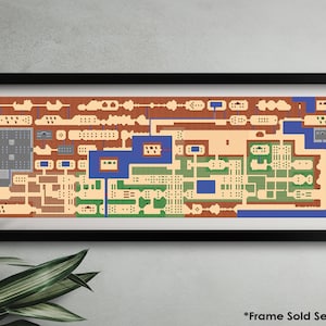 Pôster panorâmico de videogame com mapa-múndi Zelda, impressão artística de qualidade fotográfica, 13 x 38" NES