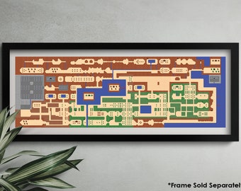 Póster panorámico del videojuego Zelda World Map, impresión artística de calidad fotográfica, 13 x 38 ", NES