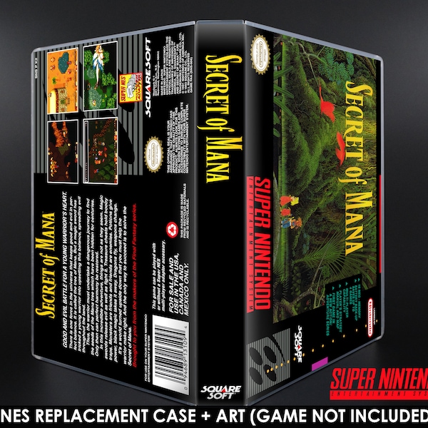 Secret of Mana - SNES Horizontal Case - No Game - Replacement Storage Case & Box Art