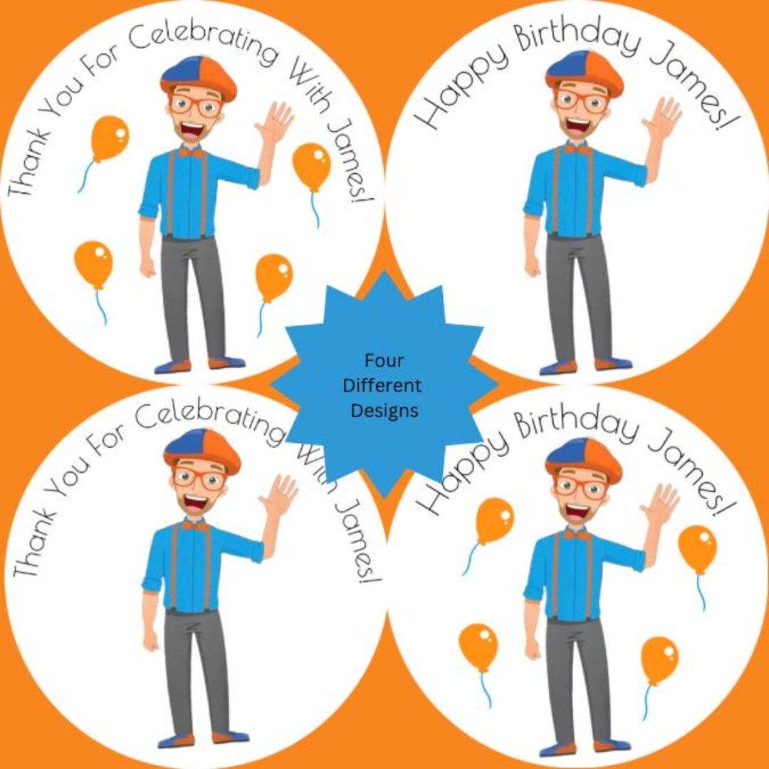12 Customized Blippi Inspired Birthday Stickers, Party Favor Stickers ...