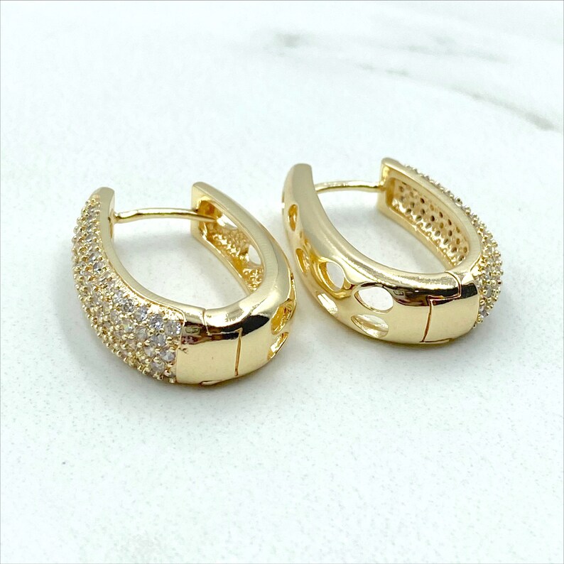 18k Gold Filled Thin Line Cubic Zirconia C Hoop Earrings