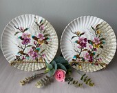 Antique Lustre Ware Plates Set of Two with Hand-Painted Flowers 1828 Year
