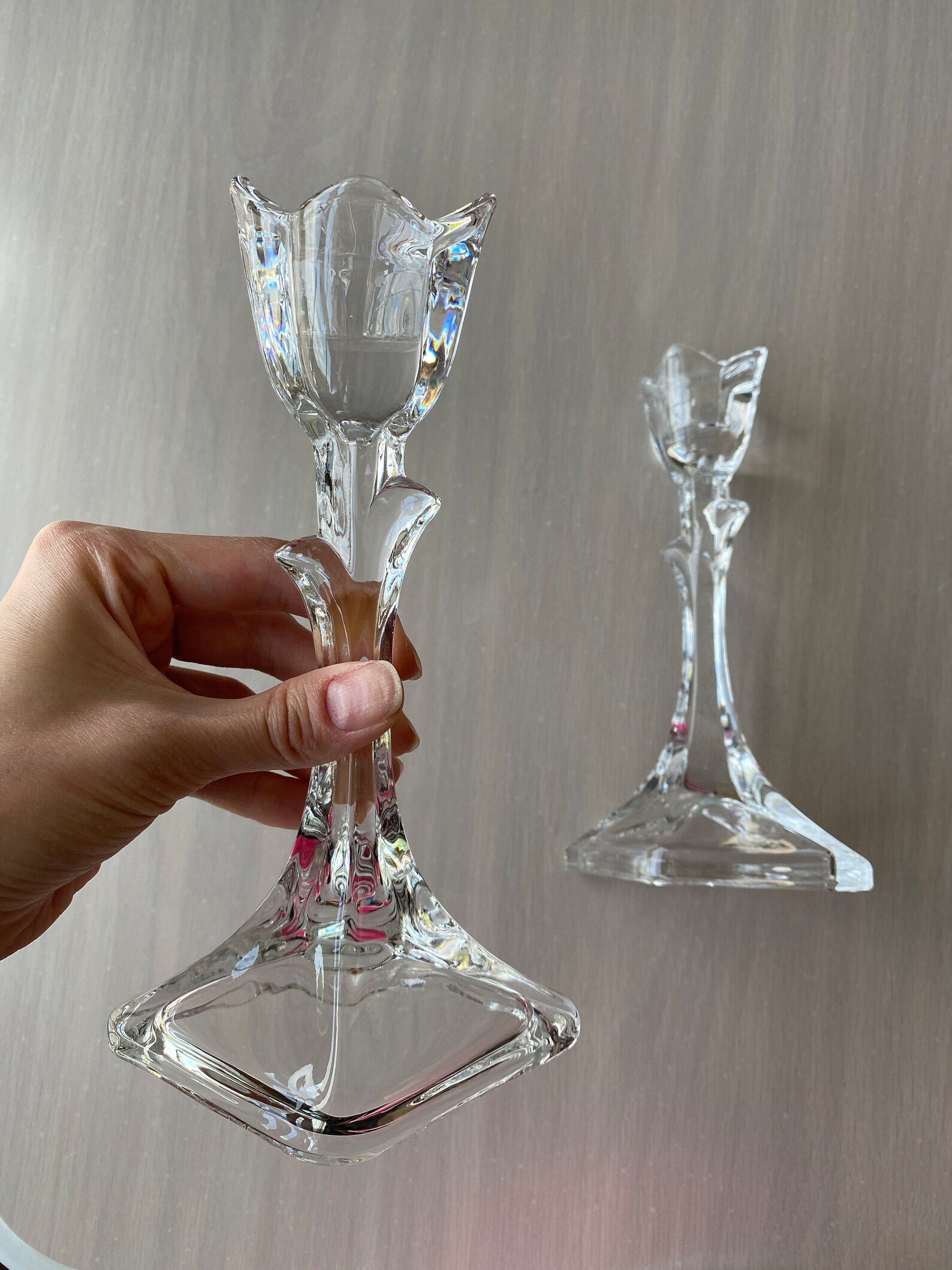 Vintage Toscany Pair of Lead Crystal Tulip Design Candle Etsy