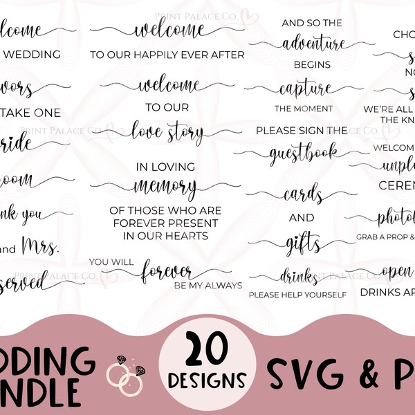 Wedding SVG PNG Bundle | Wedding Sign Designs | Wedding Sign Templates | Welcome to Our Wedding | Welcome Sign | Mr Mrs Bride Groom