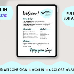 Airbnb Welcome Sign | 1 Page | Editable Template | Canva | Welcome Template | Airbnb Template | Digital File | House Rules | COLOR: SKY